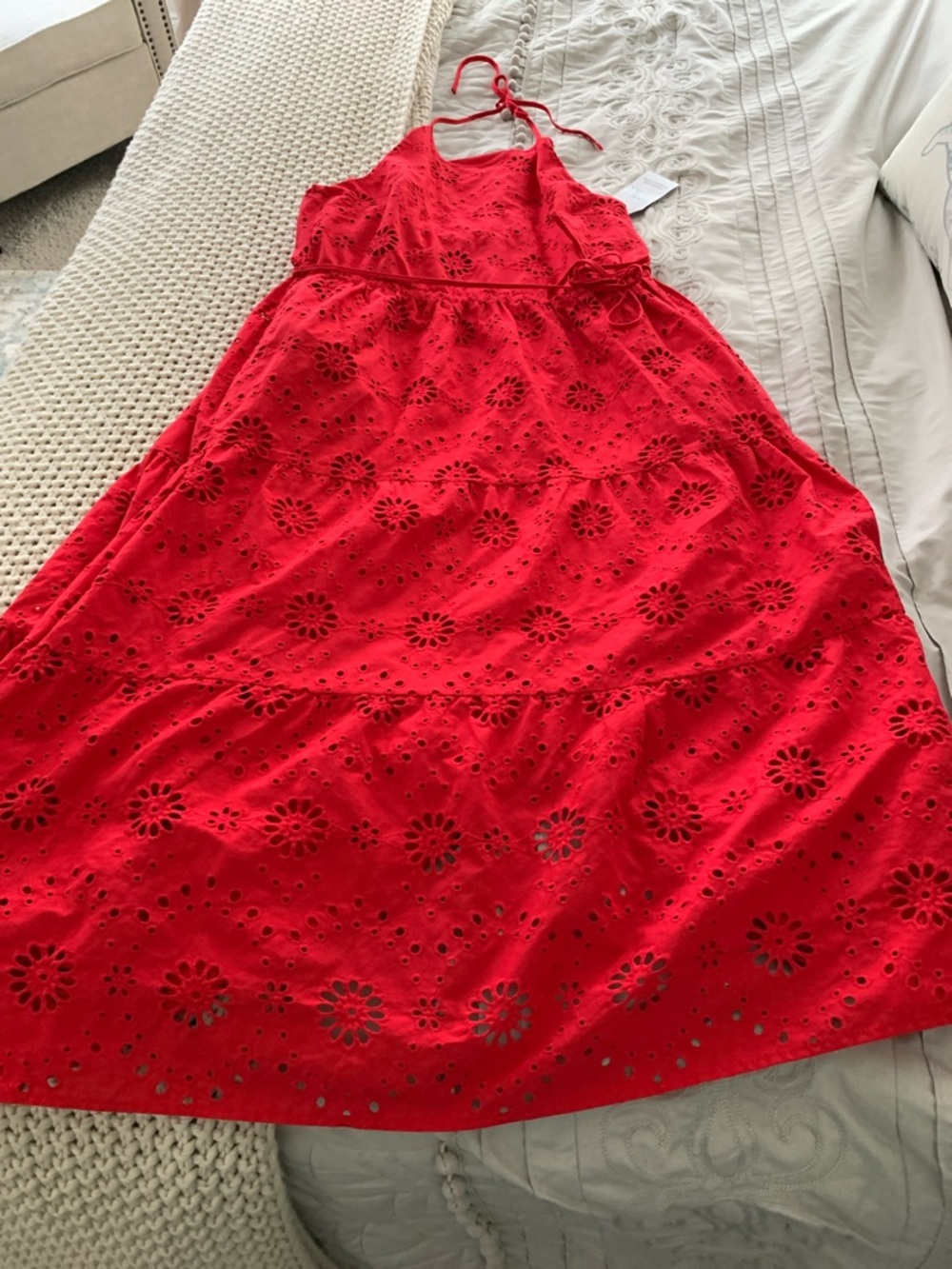 Time and Tru Red sundress halter style red cotton eyelet NWT LG